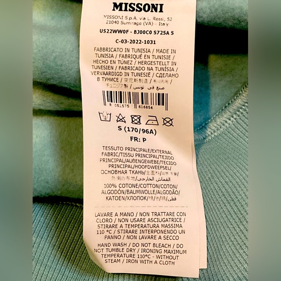NWT Missoni Aquamarine Embroidered Medallion Logo Hoodie - Sz S - Picture 7 of 9